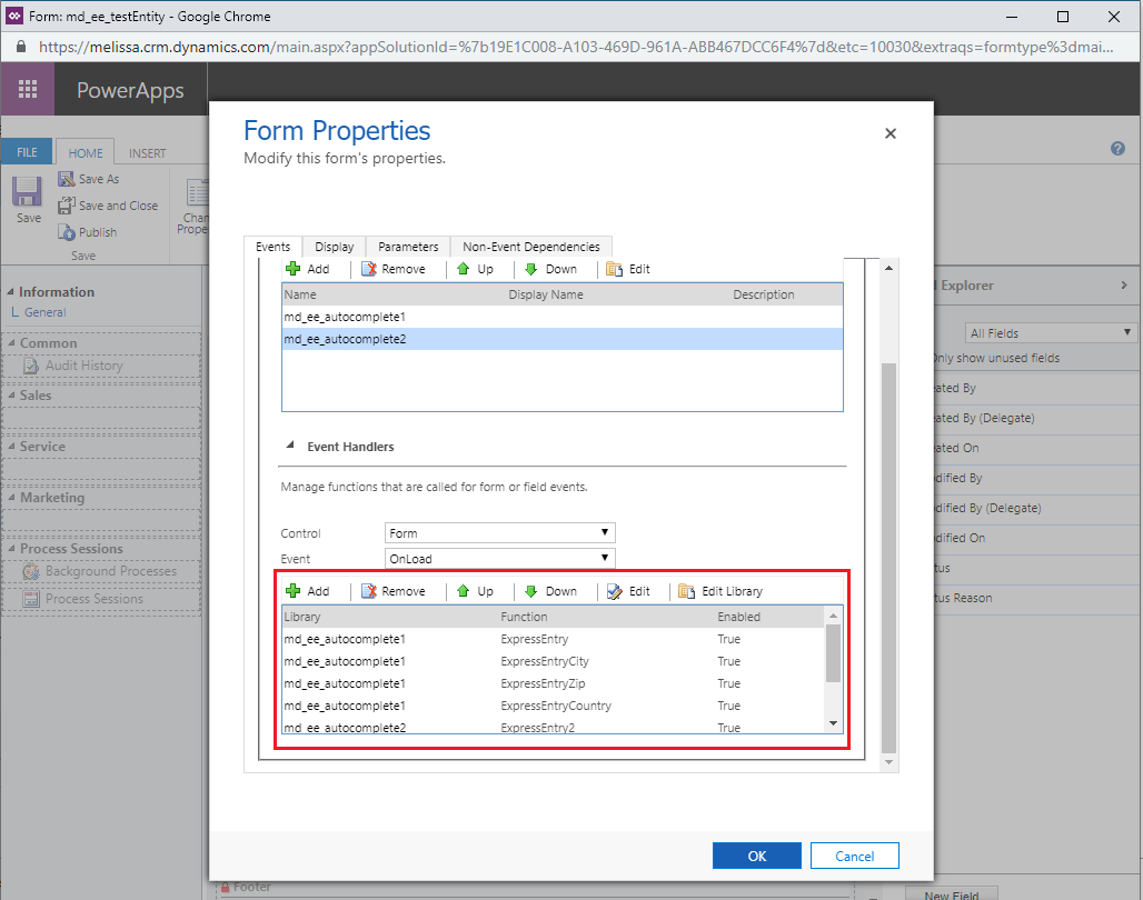 Dynamics ExpressEntry CustomMapping 11 - Event Handler List - Melissa Wiki