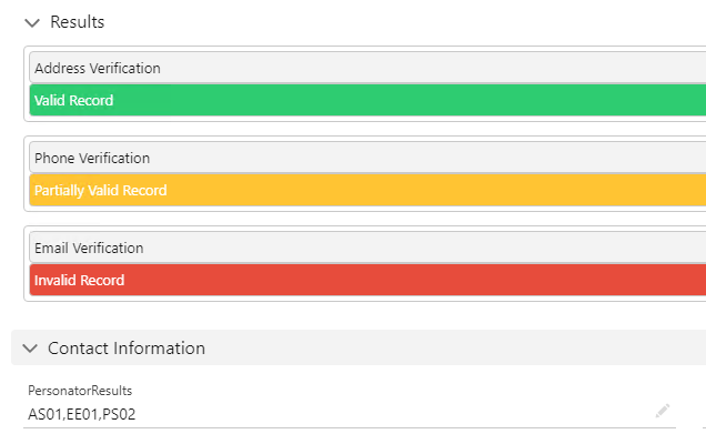 Result Code Verification Levels Example