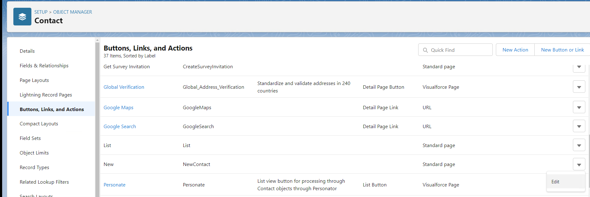 Salesforce Express Entry Contact Lightning Override Instructions - 05 - Edit "NEW" Action - Melissa Wiki