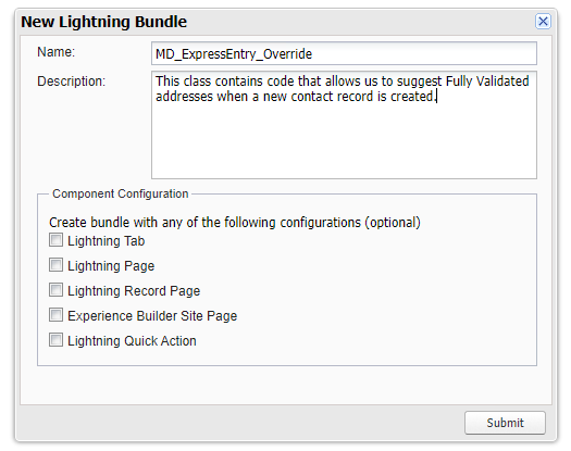 Salesforce Express Entry Contact Lightning Override Instructions - 01 - New Lightning Bundle - Melissa Wiki