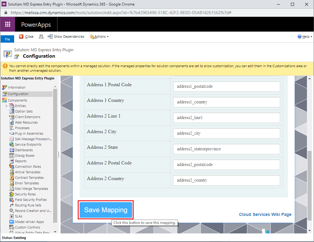 Dynamics ExpressEntry CustomMapping 05b - Save Mapping - Melissa Wiki