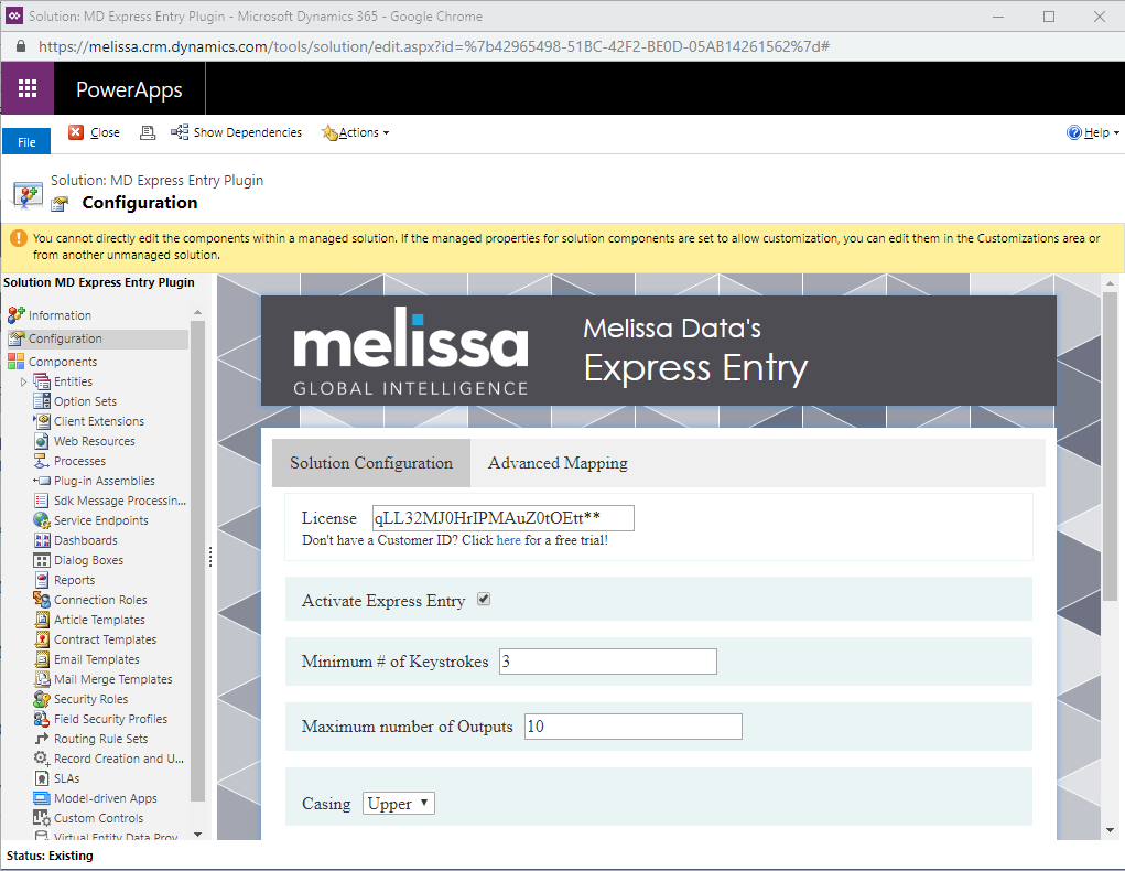 Dynamics ExpressEntry CustomMapping 01 - Configuration - Melissa Wiki