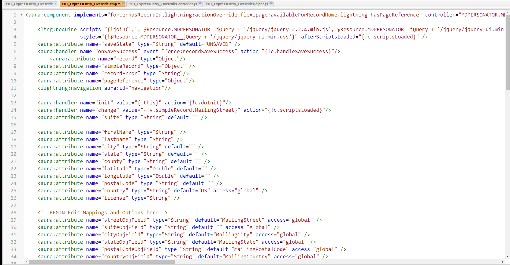Salesforce Express Entry Contact Lightning Override Instructions - 02 - Copy/Paste the Component Code - Melissa Wiki