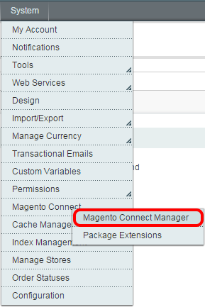 Magento ConnectionManager Menu.png