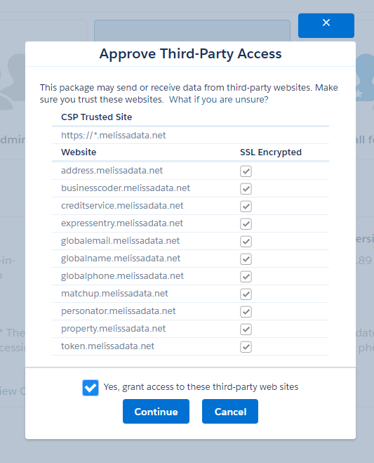 Salesforce Install 06 - Approve 3rd Party Access - Melissa Wiki